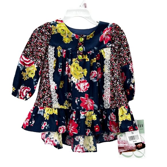 Bonnie Jean Baby Dress size 12 Months Boho Cottage Shabby Floral Patchwork NWT - Picture 1 of 7